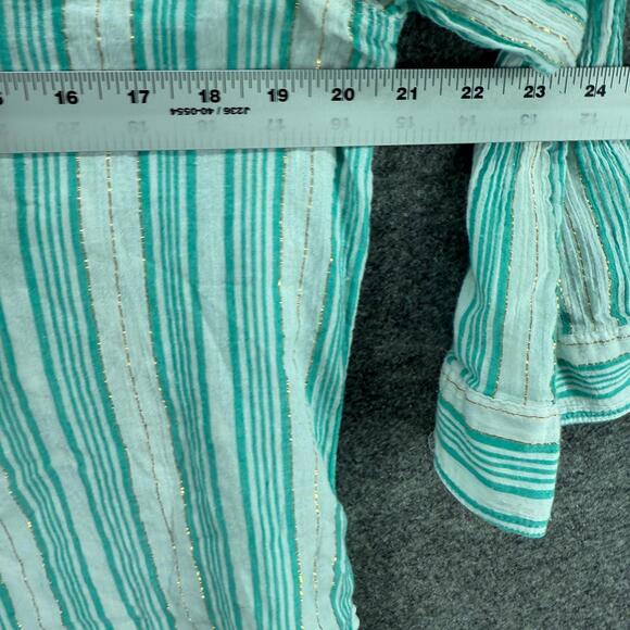 St. John's Bay Blouse Women L Large White Striped V-Neck 3/4 Sleeve 1/2 Button - Picture 5 of 7